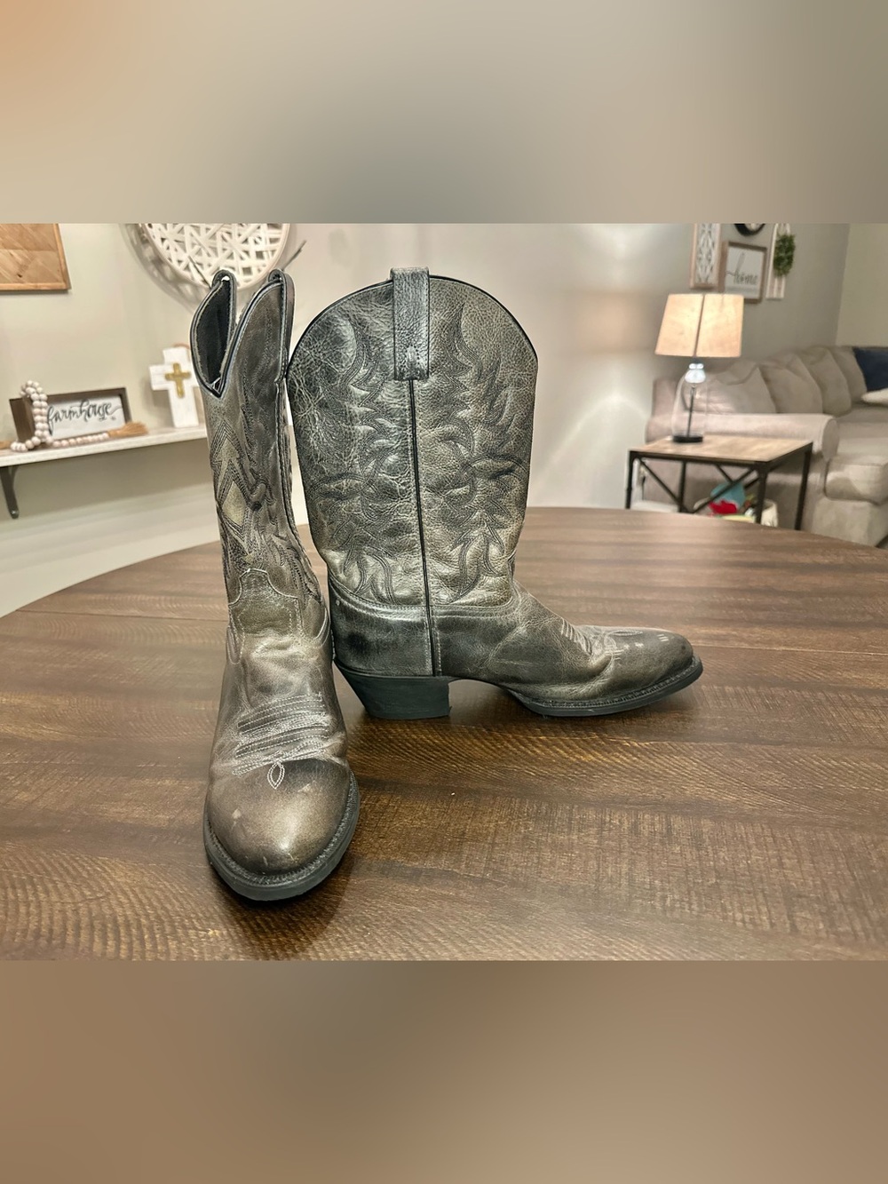 Laredo Men's Harding Leather Western Cowboy Boots Grey Size 10D 68457 Outdoor